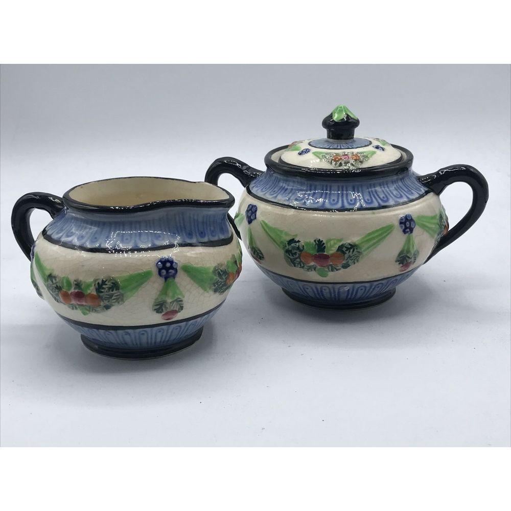 Maruhon Ware Hand Painted Sugar with Lid and Creamer made in‎ Japan